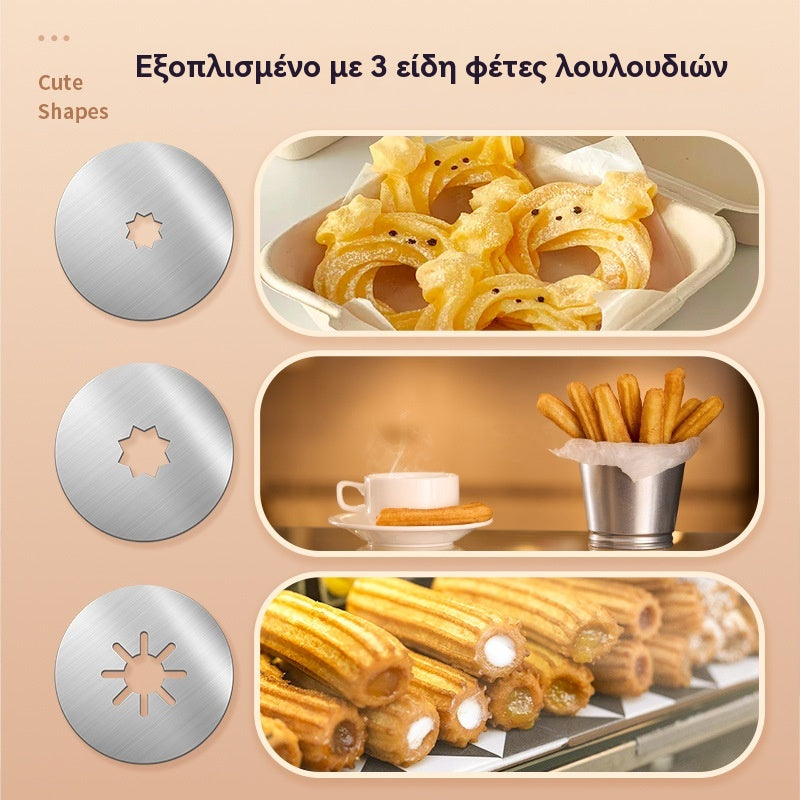 👍👍Μηχανή churros με 16 φέτες + βούρτσα καθαρισμού + 9 ακροφύσια--Μηχανή για τηγανητά ζυμαρικά, μηχανή churros δυτικού τύπου, οικιακή μηχανή churros