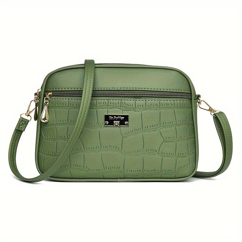 Μοντέρνα τσάντα Crossbody με ανάγλυφο κροκόδειλο για γυναίκες --- μεγάλη χωρητικότητα, απλό στυλ, με ρυθμιζόμενο ιμάντα ώμου
