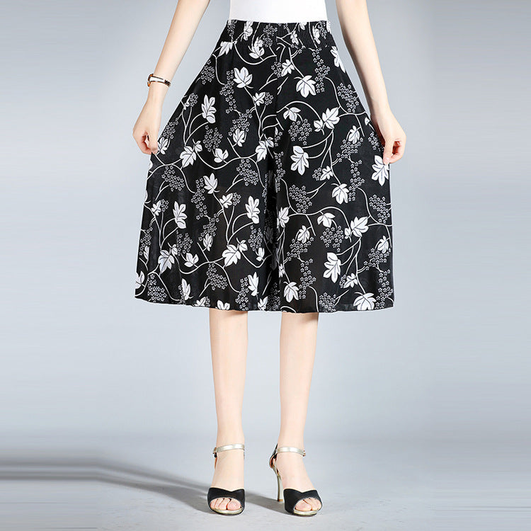🎁【45-80kg】Νέο καλοκαίρι ελαστική μέση culotte φλοράλ ψηλόμεσο παντελόνι παντελόνι πόδι παντελόνι πλευρές