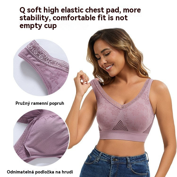 😍❤️40-120 κιλά【Συσκευασία των 3】✨ Σουτιέν με δαντέλα χωρίς λάστιχο και υψηλή στήριξη για γυναίκες