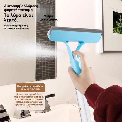 👍👍【24€】Λευκό + Μπλε / 1 σετ των 2-----Αυτό το εργαλείο καθαρισμού τζαμιών 3 σε 1 είναι ένα διπλής όψης, πολυλειτουργικό καθαριστικό καθρεφτών με ενσωματωμένη λειτουργία ψεκασμού.