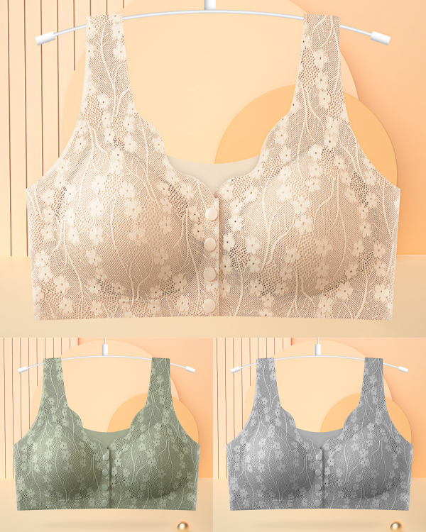 😍👙【3 τεμάχια】【40-100KG】Γυναικείο σουτιέν με δαντέλα χωρίς λάστιχο και κλείσιμο μπροστά