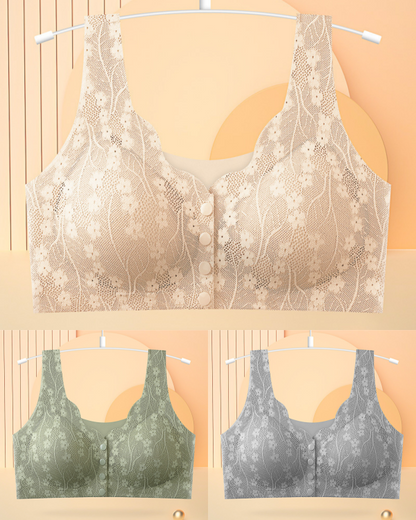 😍👙【3 τεμάχια】【40-100KG】Γυναικείο σουτιέν με δαντέλα χωρίς λάστιχο και κλείσιμο μπροστά