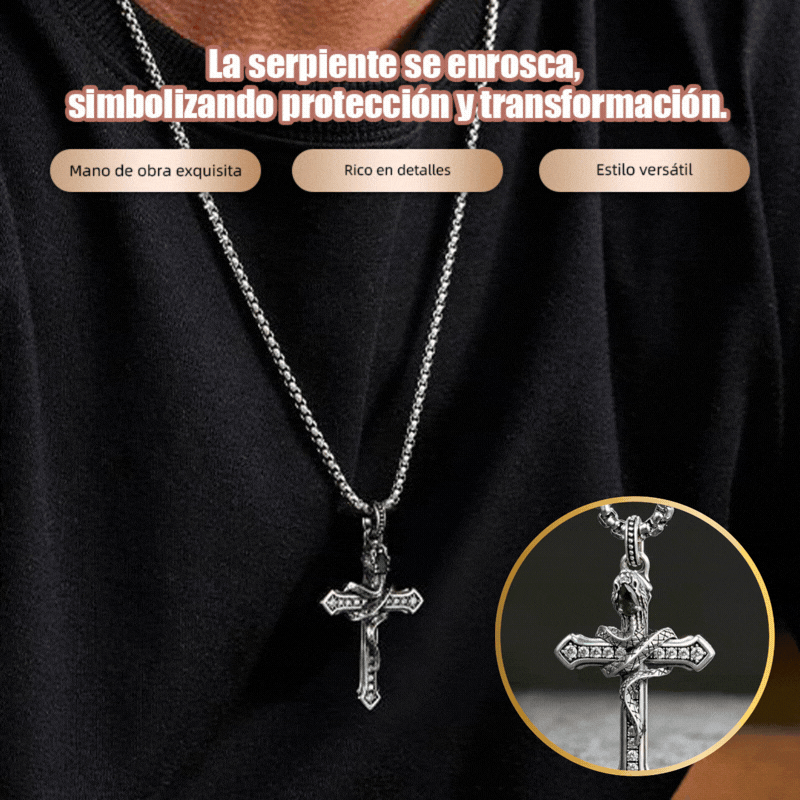 ✝【Αγοράστε 1, πάρτε 1 δωρεάν】Ασημένιο κολιέ με σταυρό φιδιού