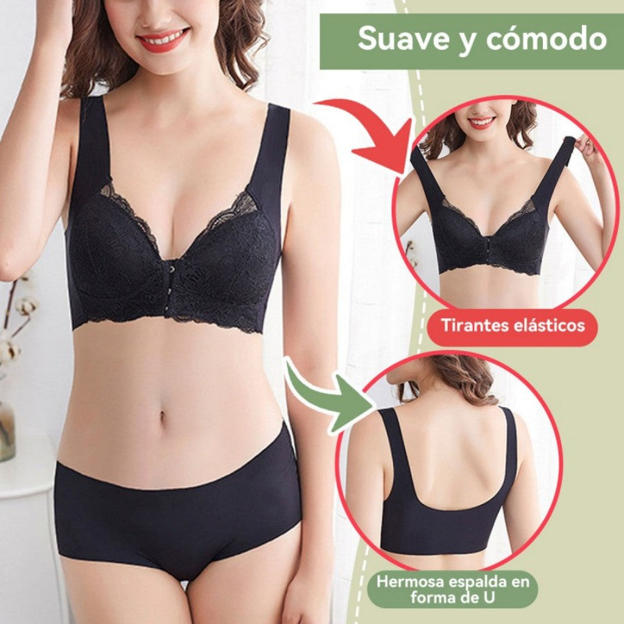 【31€】1 σετ 4 τεμαχίων σε 4 χρώματα【40-11kg】Σουτιέν Plus Size με κλείσιμο μπροστά και δαντέλα χωρίς μπανέλες