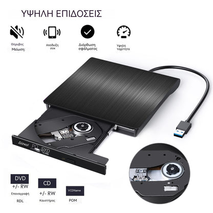 📢📢50% έκπτωση! 💿💻 Εξωτερική μονάδα CD/DVD – Plug & Play, φορητή και συμβατή με Mac/Windows