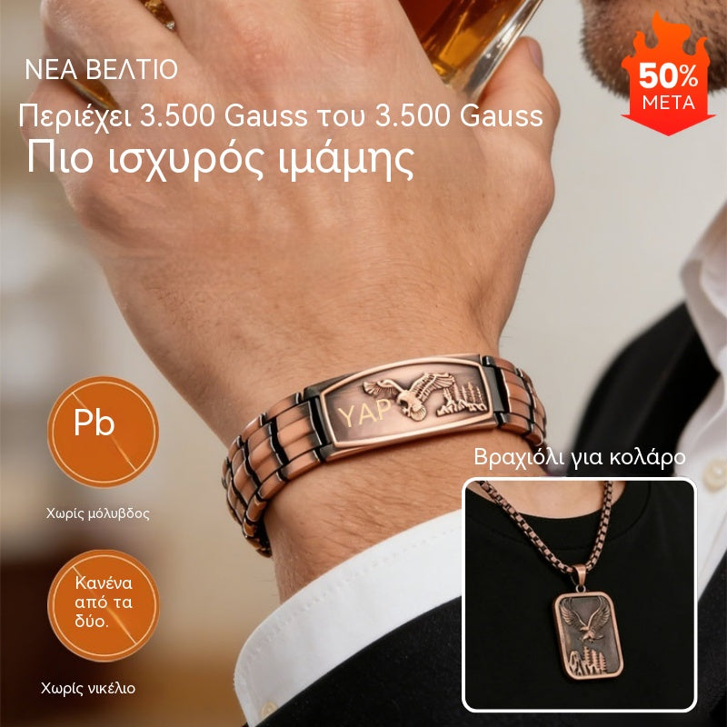 🔥【Βραχιόλι + Κολιέ】Ανδρικό μαγνητικό βραχιόλι με σχέδιο αετού