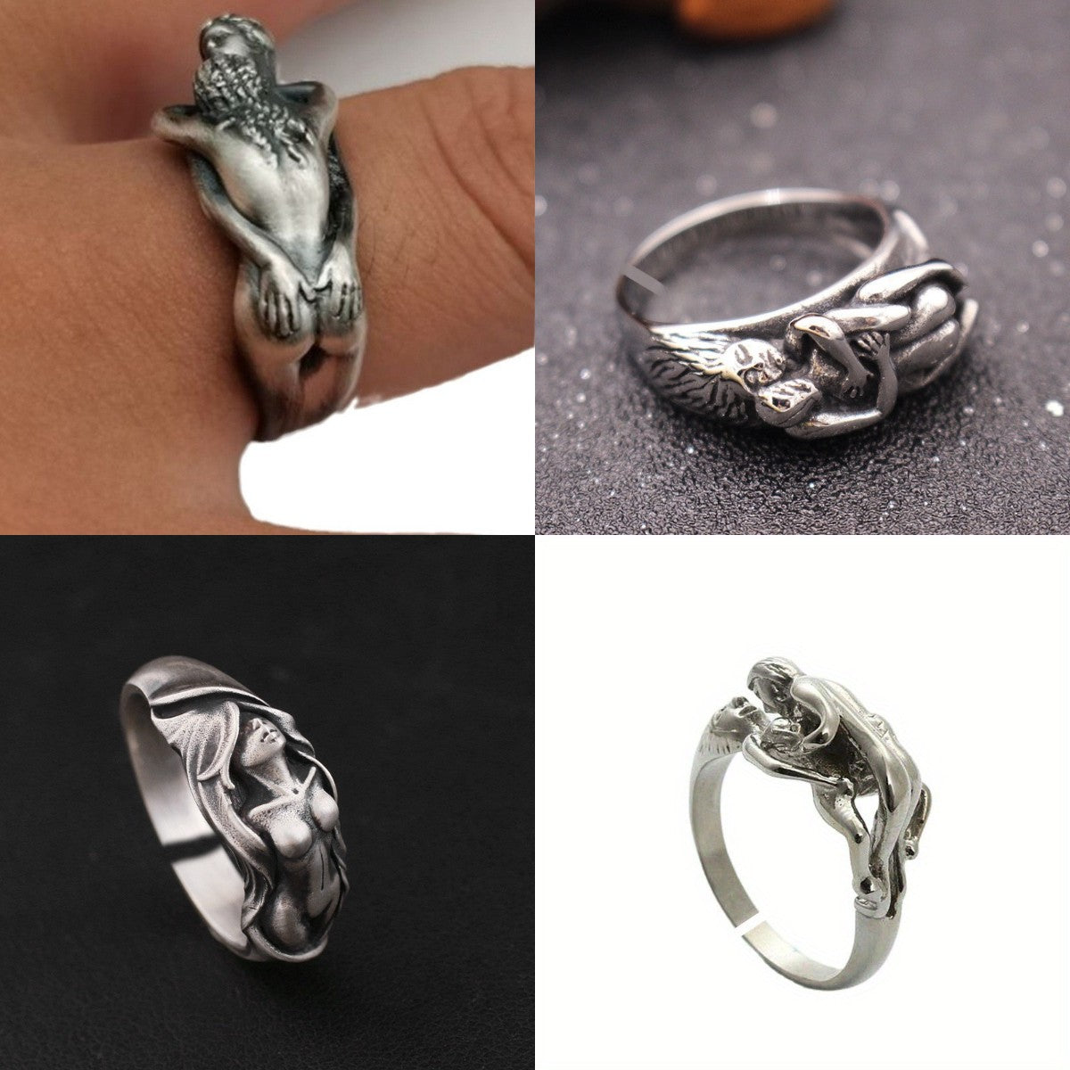🎁🎁【24€】1 σετ 4 τεμαχίων--Δαχτυλίδι σε σχήμα ανθρώπου από τον Αδάμ και την Εύα