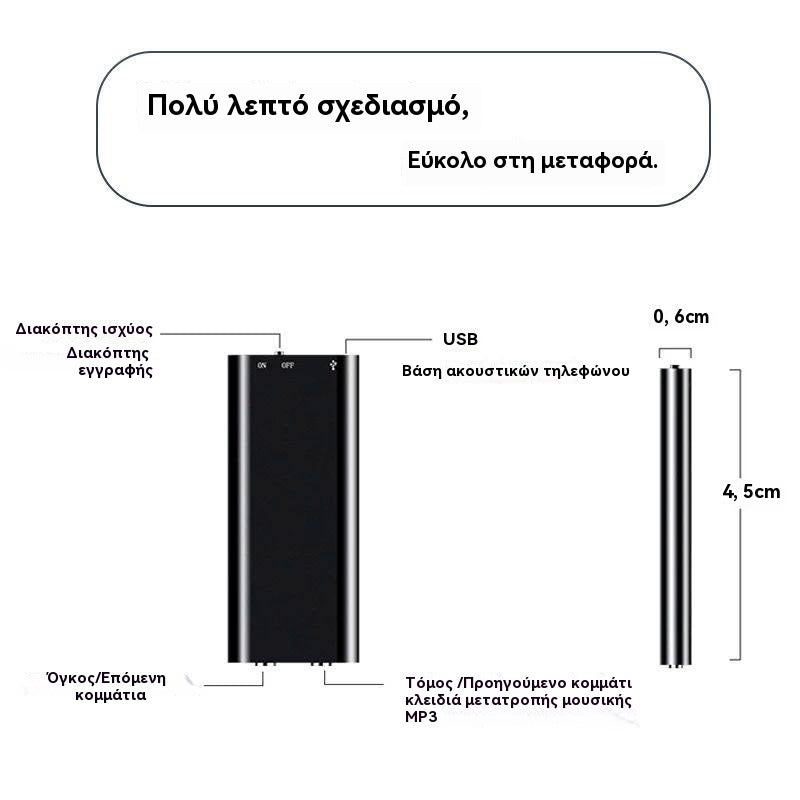 Μίνι συσκευή εγγραφής φωνής με έξυπνη φωνητική ενεργοποίηση