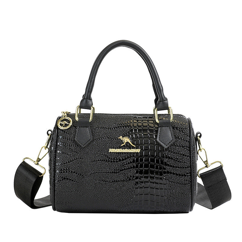 👜Μαύρη τσάντα κροκόδειλου με φαρδύ λουράκι ώμου