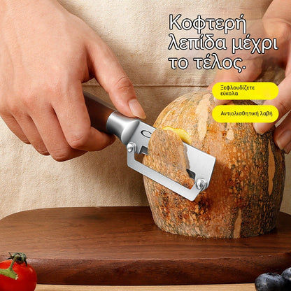 🔪🔥Πολυλειτουργική ξύστρα κουζίνας με εξαιρετικά αιχμηρές λεπίδες από ανοξείδωτο ατσάλι και ξύλινη λαβή