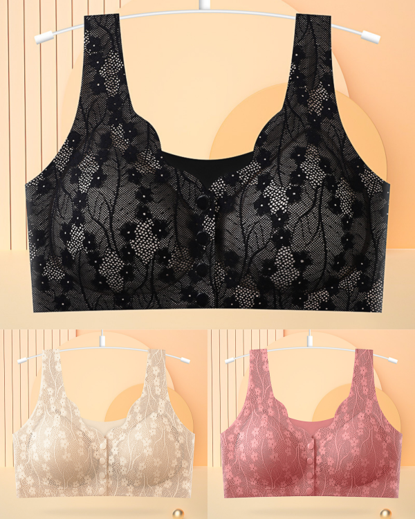 😍👙【3 τεμάχια】【40-100KG】Γυναικείο σουτιέν με δαντέλα χωρίς λάστιχο και κλείσιμο μπροστά