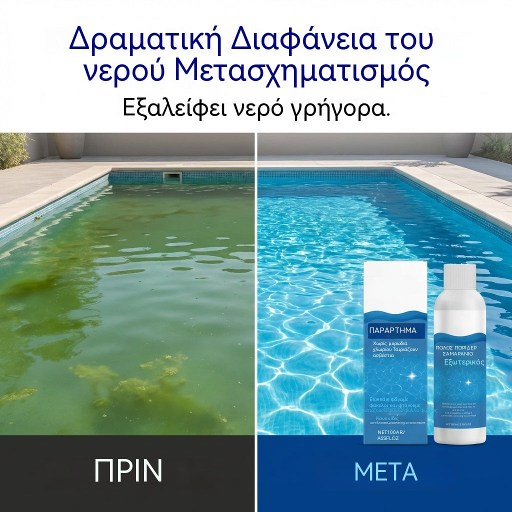 💧【2 Μπουκάλια】Λύση Καθαρισμού Πισίνας: Κρυστάλλινο νερό για αβίαστη κολύμβηση! ✨Πείτε αντίο στο πράσινο νερό και τις ερεθιστικές χημικές ουσίες: Απολαύστε καθαρό, δροσιστικό νερό κάθε φορά που κολυμπάτε. 🏊‍♂️💙