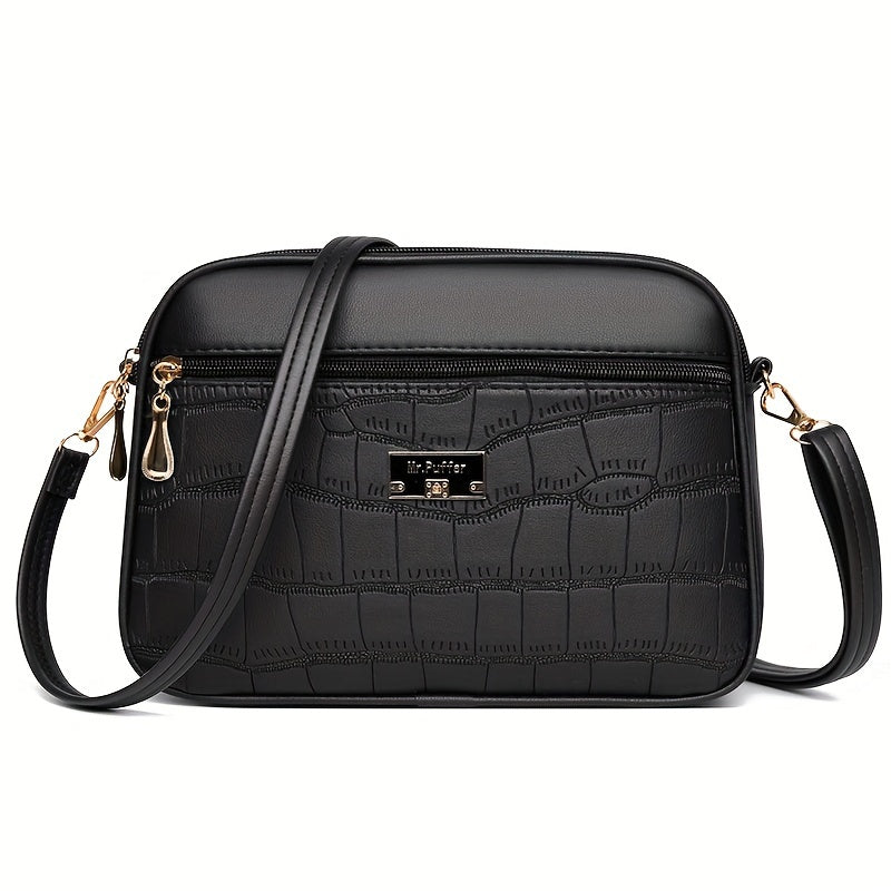 Μοντέρνα τσάντα Crossbody με ανάγλυφο κροκόδειλο για γυναίκες --- μεγάλη χωρητικότητα, απλό στυλ, με ρυθμιζόμενο ιμάντα ώμου