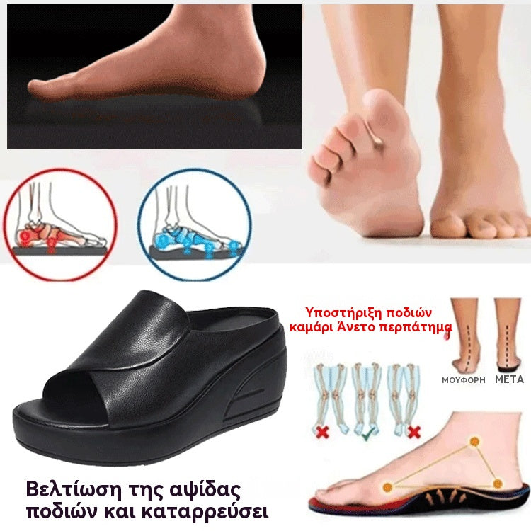[30%OFF]🔥👡【Μεγέθη 35-42】Η σόλα έχει αυξηθεί κατά 5 εκατοστά.🔥🔥Κατασκευασμένο από γνήσιο δέρμα, με μαλακή και χοντρή σόλα.