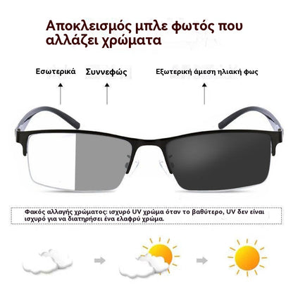 👓✨🕶️🔥🔥Μεταλλικά φωτοχρωμικά γυαλιά ηλίου μισού πλαισίου, γυαλιά μυωπίας κατά του μπλε φωτός, γυαλιά ηλίου οδήγησης