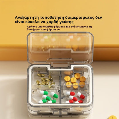 👍👍【Κόψτε τα χάπια σε 2, 3 ή 4 κομμάτια + ένα κουτί χαπιών με τέσσερα διαμερίσματα】Πολυλειτουργικός κόπτης χαπιών. Διαχωριστικό χαπιών/ταμπλετών. Φορητή θήκη χαπιών με διπλή σφράγιση.
