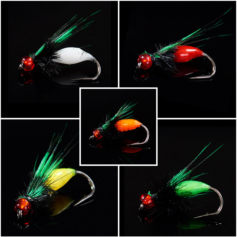 【20 αγκίστρια ψαρέματος】🐠🎣🪝🐟Δόλωμα με αγκίστρι για κουνούπι με πράσινα φτερά