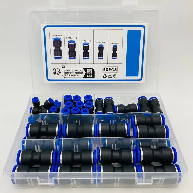 🔥✨【50PCS Πνευματικός Τύπος Άμεσης Πίεσης】Ένα σετ €26---Κιτ εξαρτημάτων πνευματικού σωλήνα αέρα 1/4 ίντσας με δυνατότητα σύνδεσης με πάτημα ⚡🔧