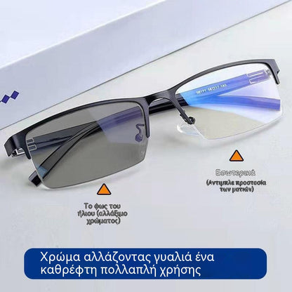 👓✨🕶️🔥🔥Μεταλλικά φωτοχρωμικά γυαλιά ηλίου μισού πλαισίου, γυαλιά μυωπίας κατά του μπλε φωτός, γυαλιά ηλίου οδήγησης