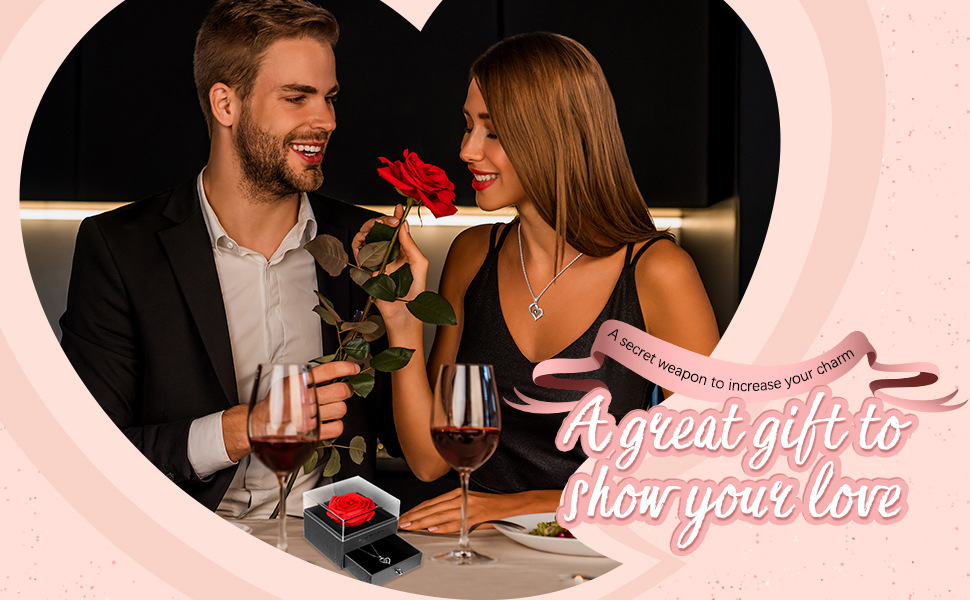 ✨Κολιέ σε σχήμα καρδιάς, δώρο για την Ημέρα του Αγίου Βαλεντίνου + αξιολάτρευτο αρκουδάκι με τριαντάφυλλα σε κονσέρβα -