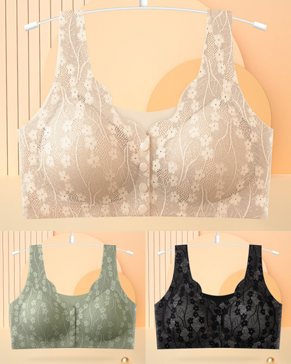 😍👙【3 τεμάχια】【40-100KG】Γυναικείο σουτιέν με δαντέλα χωρίς λάστιχο και κλείσιμο μπροστά