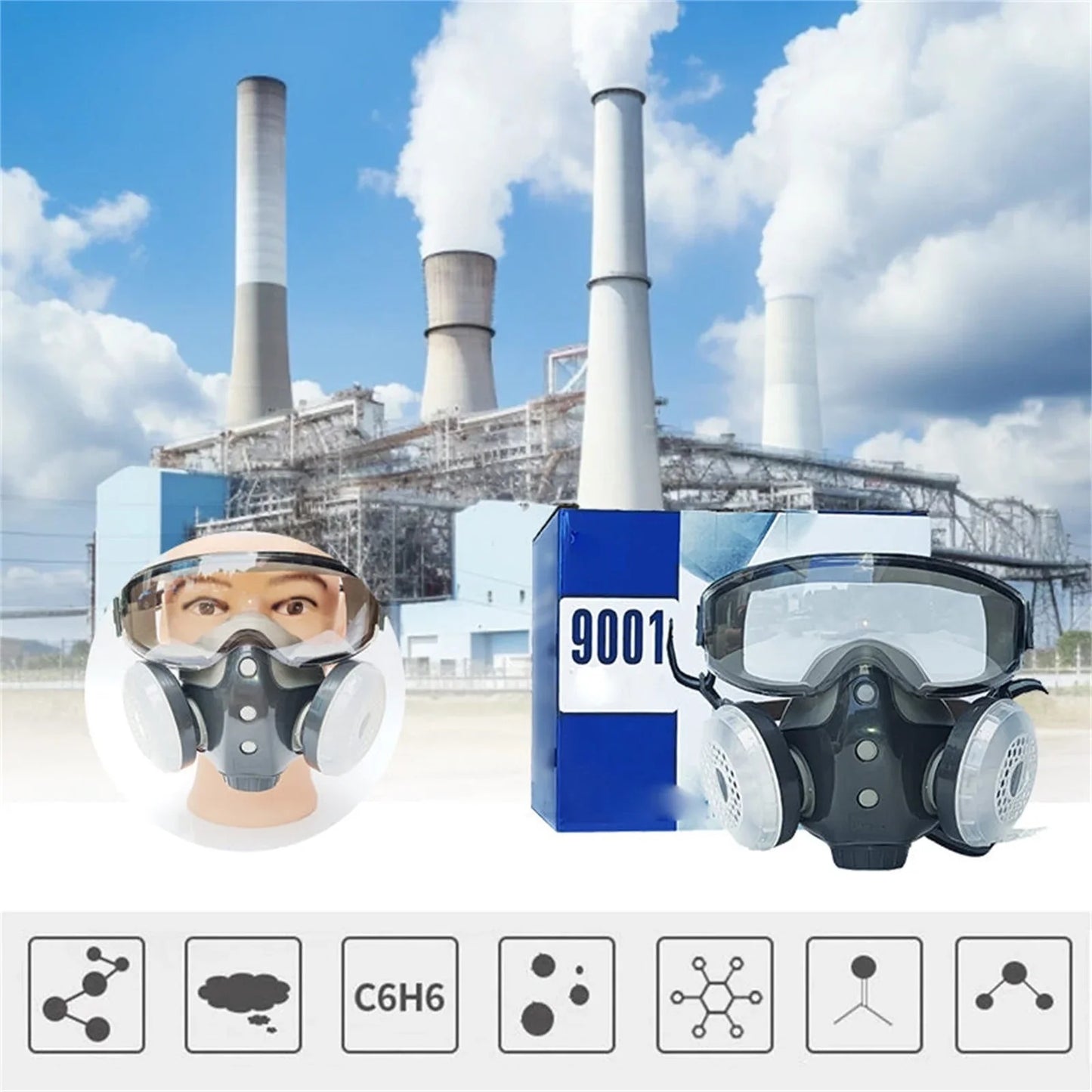 【30%OFF】【Μάσκα σκόνης ολόκληρου προσώπου + 10 ανταλλακτικά φίλτρα】Μάσκα ολόκληρου προσώπου για βαφή και ψεκασμό με φακό ευρείας όρασης για ξυλουργική