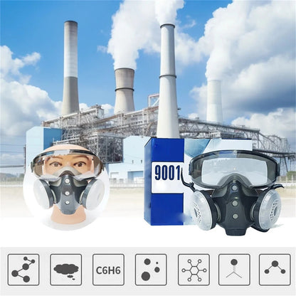【30%OFF】【Μάσκα σκόνης ολόκληρου προσώπου + 10 ανταλλακτικά φίλτρα】Μάσκα ολόκληρου προσώπου για βαφή και ψεκασμό με φακό ευρείας όρασης για ξυλουργική