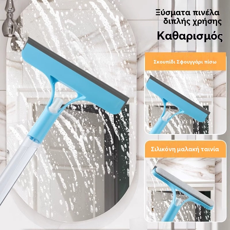 👍👍【24€】Λευκό + Μπλε / 1 σετ των 2-----Αυτό το εργαλείο καθαρισμού τζαμιών 3 σε 1 είναι ένα διπλής όψης, πολυλειτουργικό καθαριστικό καθρεφτών με ενσωματωμένη λειτουργία ψεκασμού.