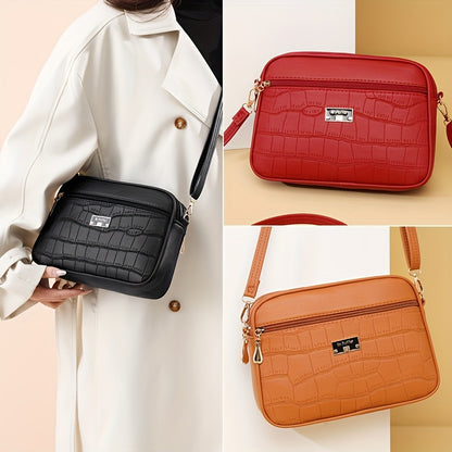 Μοντέρνα τσάντα Crossbody με ανάγλυφο κροκόδειλο για γυναίκες --- μεγάλη χωρητικότητα, απλό στυλ, με ρυθμιζόμενο ιμάντα ώμου