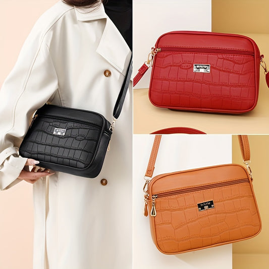 Μοντέρνα τσάντα Crossbody με ανάγλυφο κροκόδειλο για γυναίκες --- μεγάλη χωρητικότητα, απλό στυλ, με ρυθμιζόμενο ιμάντα ώμου