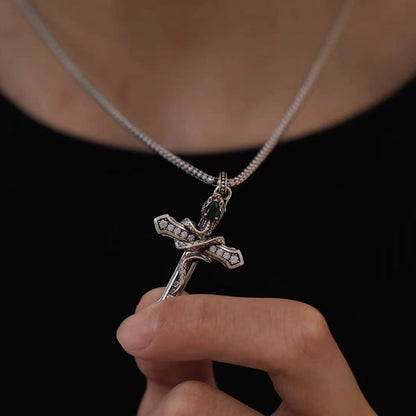 ✝【Αγοράστε 1, πάρτε 1 δωρεάν】Ασημένιο κολιέ με σταυρό φιδιού