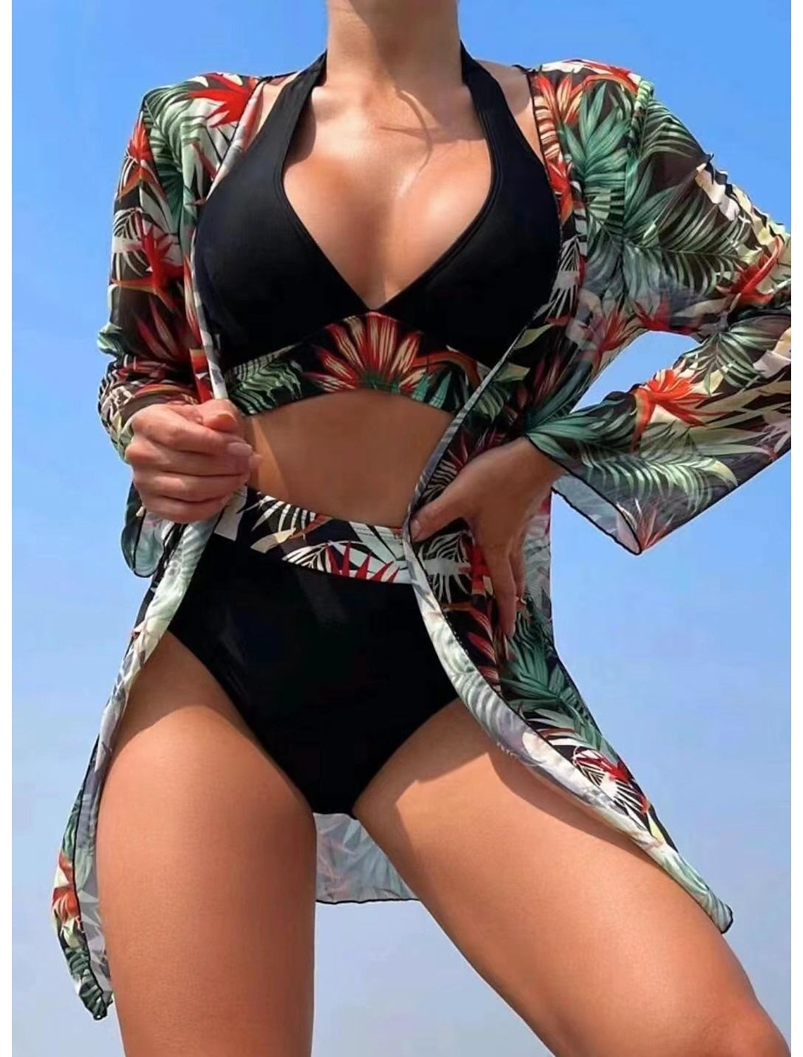 Γυναικεία μαγιό μπικίνι Cover Up Normal Swimwear Floral 3 τεμαχίων