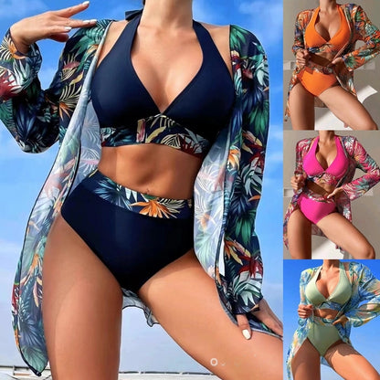 Γυναικεία μαγιό μπικίνι Cover Up Normal Swimwear Floral 3 τεμαχίων