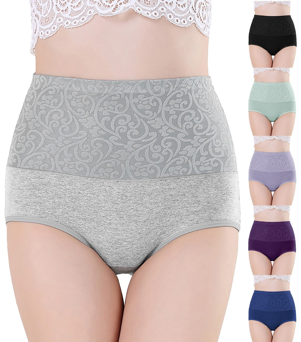 (6 τεμάχια) 🌺[L-4XL] Ψηλόμεσο βαμβακερό σλιπ με στάμπα
