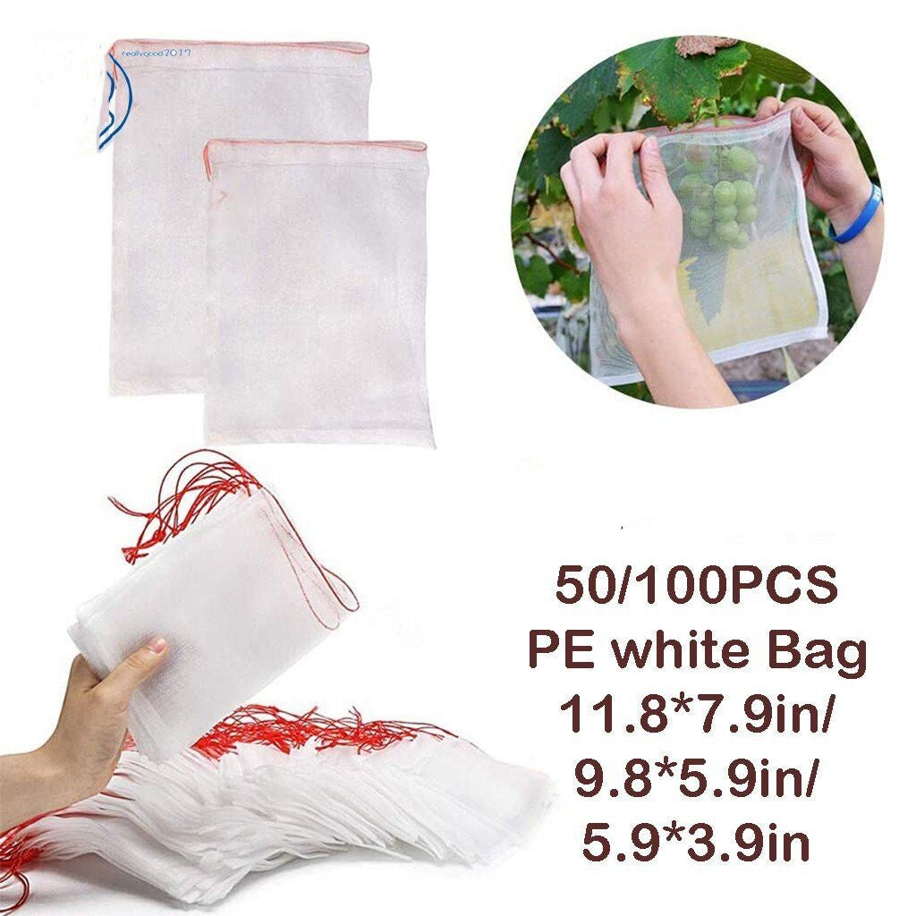 【50 piezas】Red de insectos para moscas de frutas, red de protección de árboles de paisaje para pájaros, bolsas de red de jardín para proteger flores, plantas, frutas, verduras