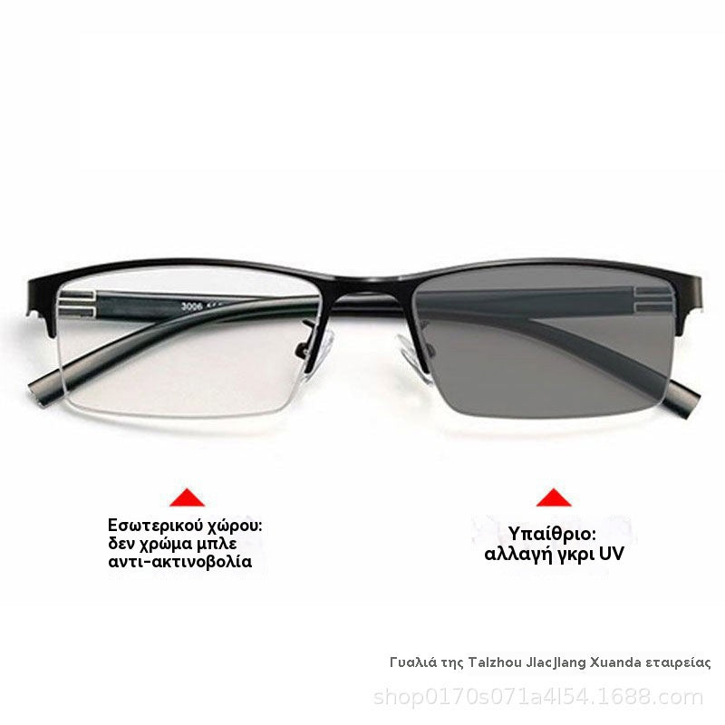 👓✨🕶️🔥🔥Μεταλλικά φωτοχρωμικά γυαλιά ηλίου μισού πλαισίου, γυαλιά μυωπίας κατά του μπλε φωτός, γυαλιά ηλίου οδήγησης