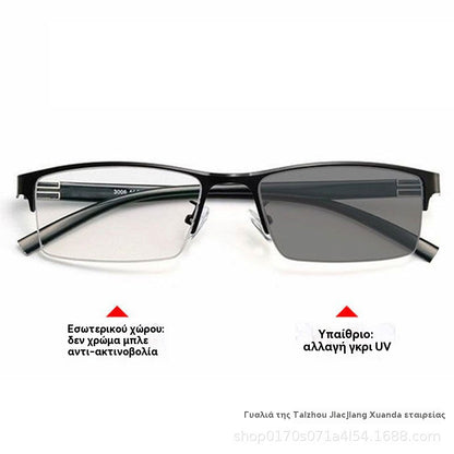 👓✨🕶️🔥🔥Μεταλλικά φωτοχρωμικά γυαλιά ηλίου μισού πλαισίου, γυαλιά μυωπίας κατά του μπλε φωτός, γυαλιά ηλίου οδήγησης