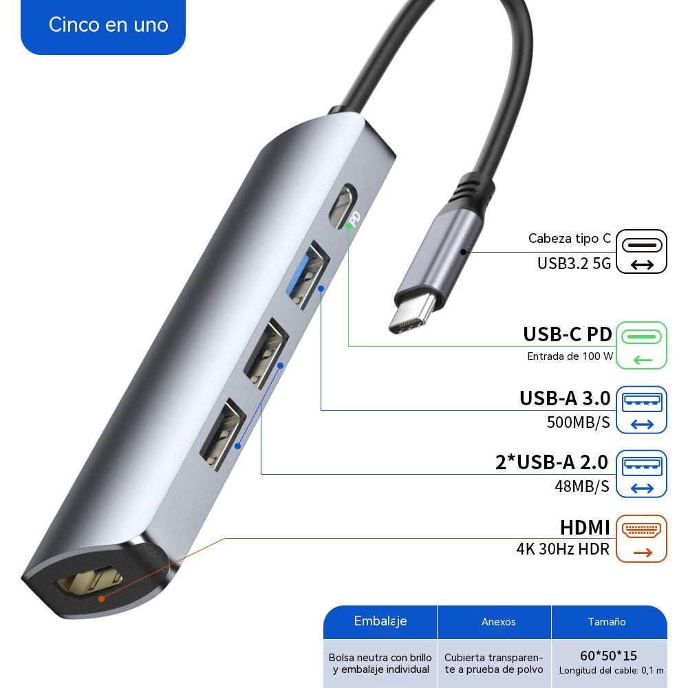 【30%OFF】🔌✨ Φορητός διανομέας USB-C 5 σε 1 με έξοδο HDMI 4K 🎥💻
