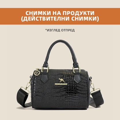 👜Μαύρη τσάντα κροκόδειλου με φαρδύ λουράκι ώμου