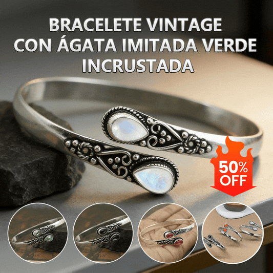2 τεμάχια 24€【Αγοράστε 1, πάρτε 1 δωρεάν】Vintage ασημένιο βραχιόλι S925 με πράσινο αχάτη