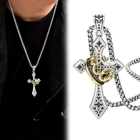 👑✝️ Κολιέ Vintage με σταυρό και στέμμα – σύμβολο πίστης, δύναμης και καθημερινής προστασίας