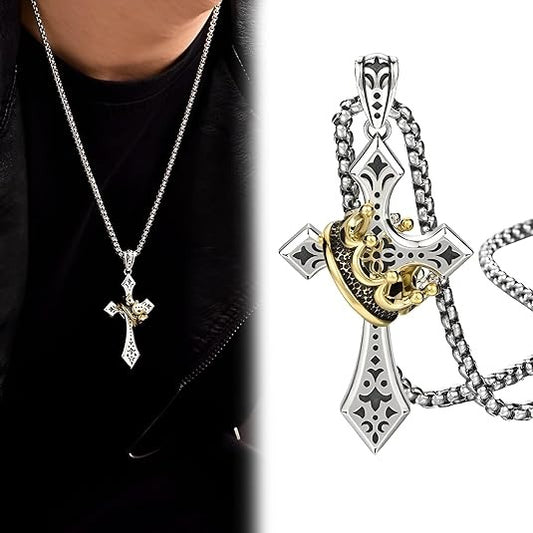 👑✝️ Κολιέ Vintage με σταυρό και στέμμα – σύμβολο πίστης, δύναμης και καθημερινής προστασίας