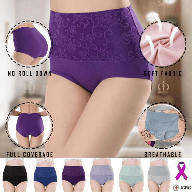 (6 τεμάχια) 🌺[L-4XL] Ψηλόμεσο βαμβακερό σλιπ με στάμπα
