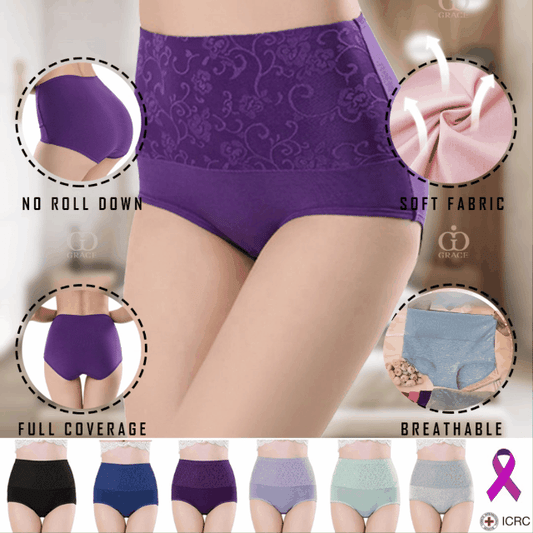 (6 τεμάχια) 🌺[L-4XL] Ψηλόμεσο βαμβακερό σλιπ με στάμπα