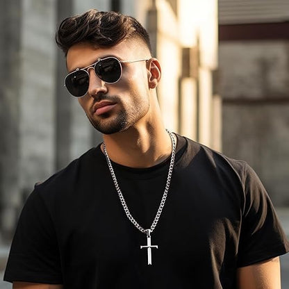 【30%OFF】【Αγοράστε 1 και πάρτε 1 δωρεάν】🌈🌈Ασημένιο κολιέ 925 με μακρύ σταυρό και πανκ, κολιέ χιπ χοπ