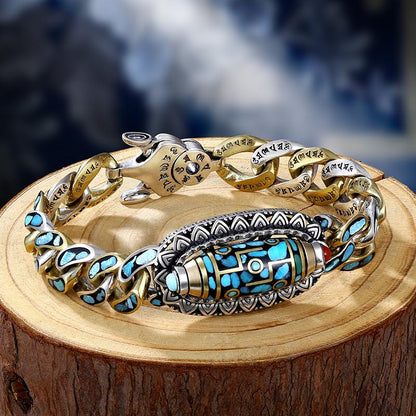 🔥Best Seller ✨ Ρετρό βραχιόλι Mantra από ασήμι 925 με έξι αριθμούς σε τιρκουάζ χρώμα και μεταφερόμενες χάντρες