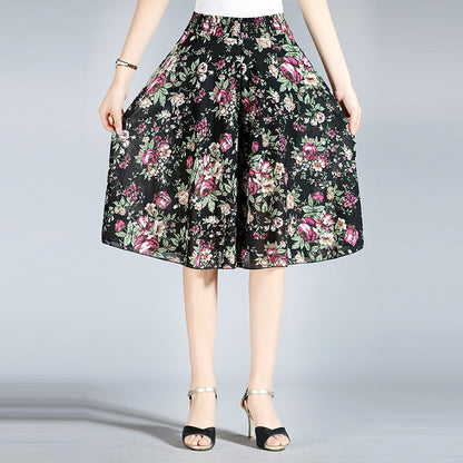 🎁【45-80kg】Νέο καλοκαίρι ελαστική μέση culotte φλοράλ ψηλόμεσο παντελόνι παντελόνι πόδι παντελόνι πλευρές