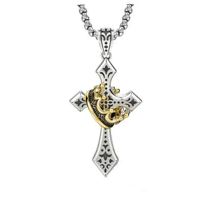 👑✝️ Κολιέ Vintage με σταυρό και στέμμα – σύμβολο πίστης, δύναμης και καθημερινής προστασίας