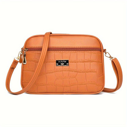 Μοντέρνα τσάντα Crossbody με ανάγλυφο κροκόδειλο για γυναίκες --- μεγάλη χωρητικότητα, απλό στυλ, με ρυθμιζόμενο ιμάντα ώμου